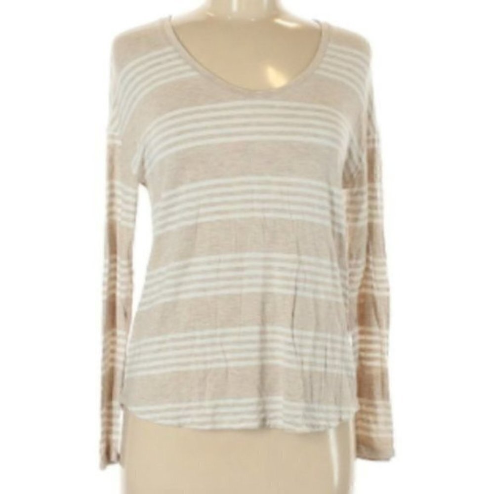 Banana Republic Women's Size XS Petite Long Sleeve Swing T-Shirt Beige White